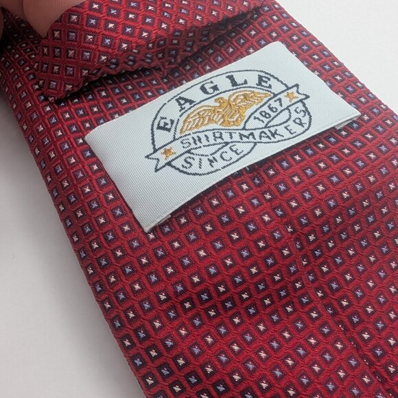 Eagle shirtmakers red tie silk with geometric patterned formal - Picture 4 of 7